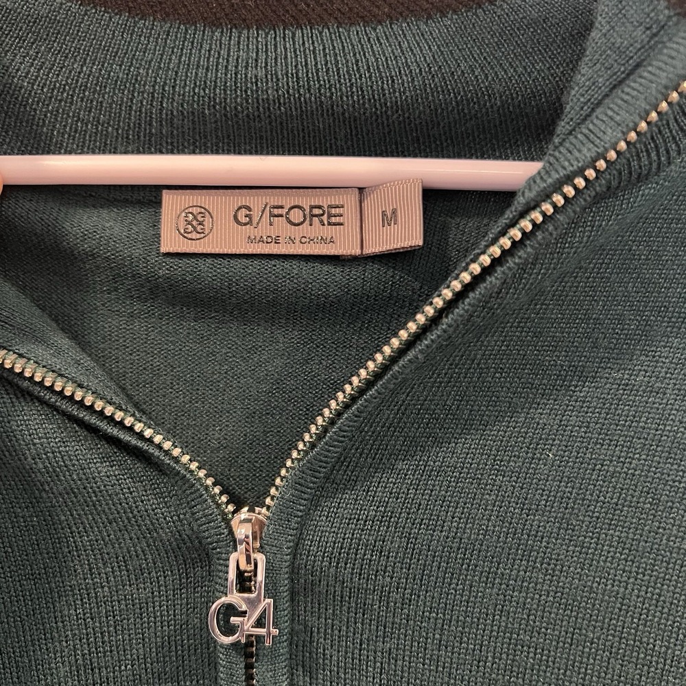 GFore Circle G Logo Green Pink Quarter Zip Merino Wool Golf Sweater Men's M - Picture 2 of 6